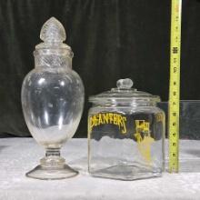 * 2 Vintage Lidded Glass General Store Containers