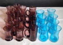 * 24 Hand Blown Fine Swirl Optic Turquoise and Amethyst MCM Tumblers in 3 Sizes