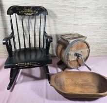 * 3 Pcs. Primitives Incl. Dough Boy, Rocker, & Butter Churn