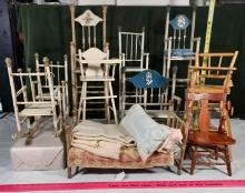 * Turn Spindle and Other Antique Wood Doll Furniture