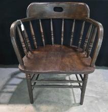 * Antique 19th Century Oak Barrel Back Bentwood Arm Chair