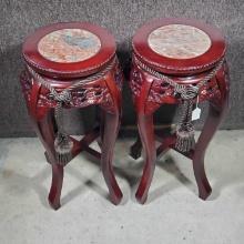 * Pair of Asian Style Stands with Marble Insets