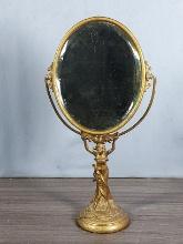 Brass Art Nouveau Free Standing Beveled Glass Mirror