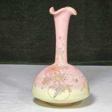 10" Mt Washington Vase with Trefoil Lip and Queen's Design Floral Enamel Decoration