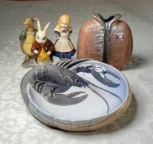 3 Beswick Alice Series Figures, Royal Copenhagen Tray and Kiel Atelier Vase