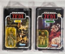 2 Star Wars ROTJ 1983 MOC Ewok Action Figures Teebo and Chief Chirpa