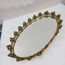 Mid Century Modern Gilt Metal Repose Roses Oval Tray Or Wall Mirror