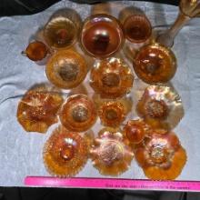 * 16 Pcs Imperial, Dugan and Related Marigold Carnival Glass