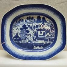 Large Chinese Export 19th Century Canton Blue And White Porcelain Platter