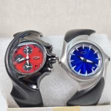 2 Used- Rare Oakley Quartz Wrist Watches; 2002 Red Dial Detonator & 2002 2.5 Metalic Blue Dial Crush