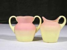 Mt Washington Burmese Glass Cream and Sugar with Applied Reeded Handles