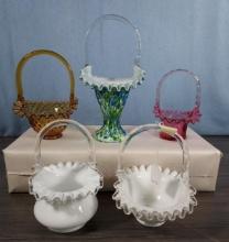 * Art Glass Baskets (5 Pcs.)