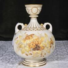 11 1/2" Royal Worcester Porcelain 1890 Cup Lip Vase with Hand Painted Autumn Flower Decoration