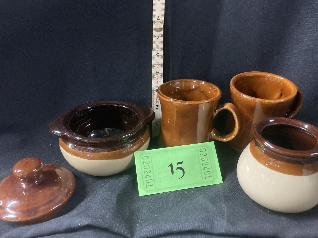 cream, Tan, and Brown lot with light brown mugs