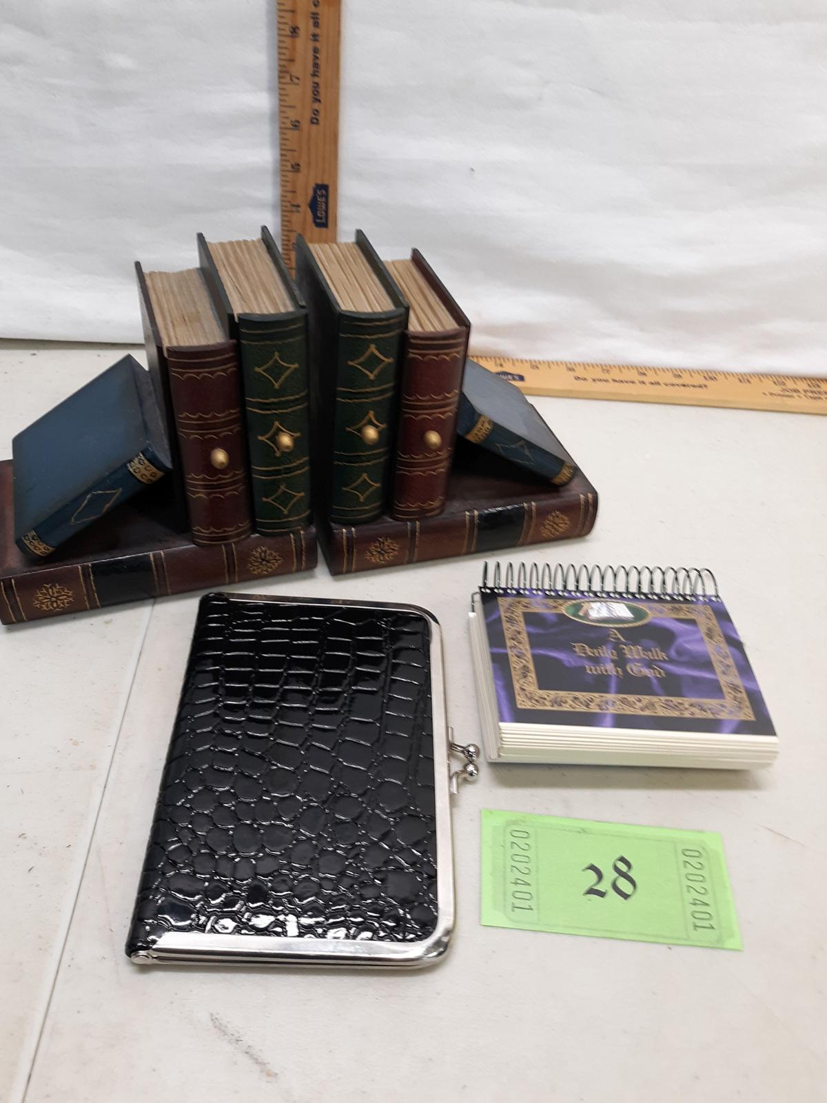 religious notebook, bookends with boxes, etc