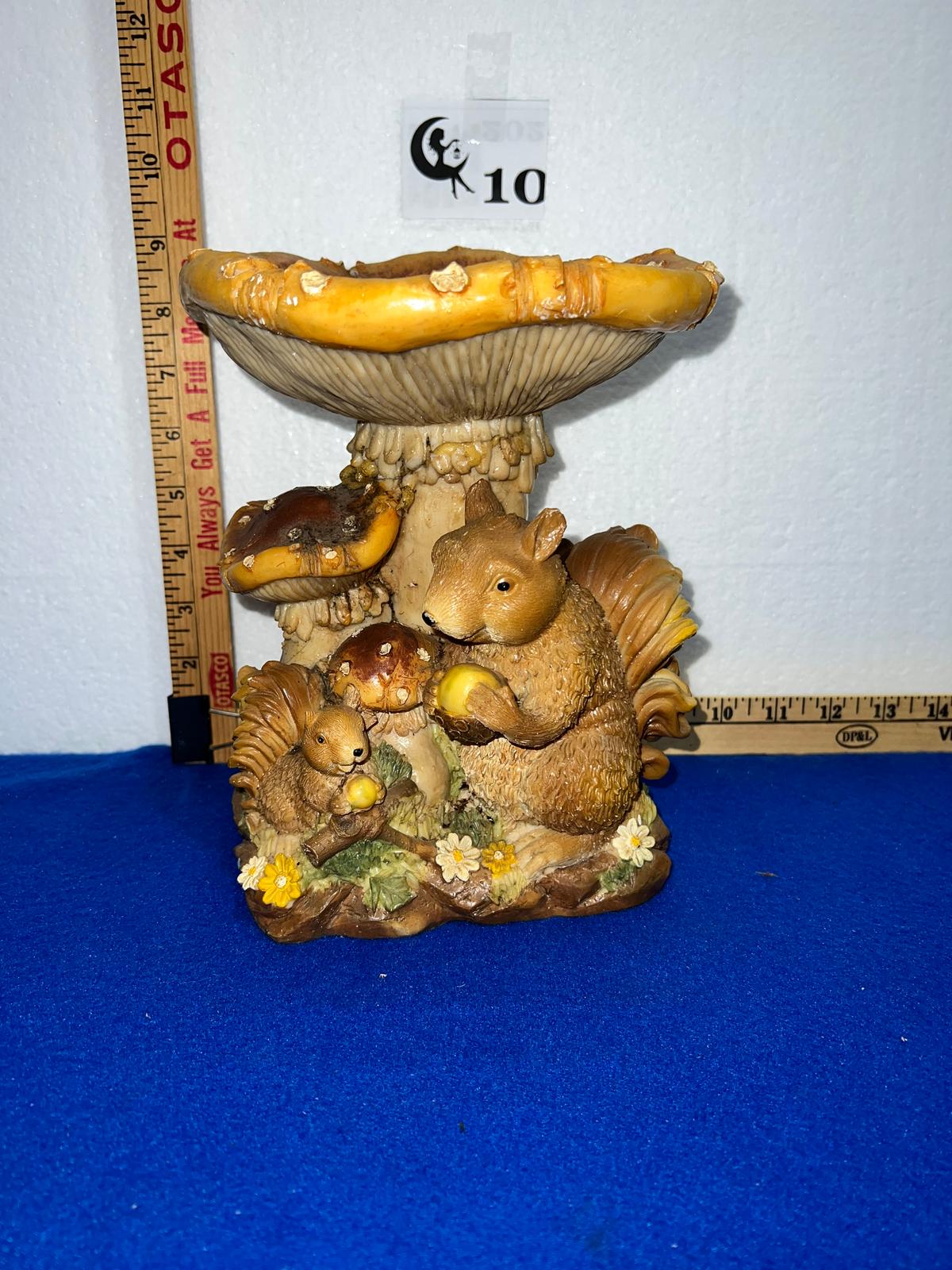 Squirrel & Mushroom Statue 9" tall
