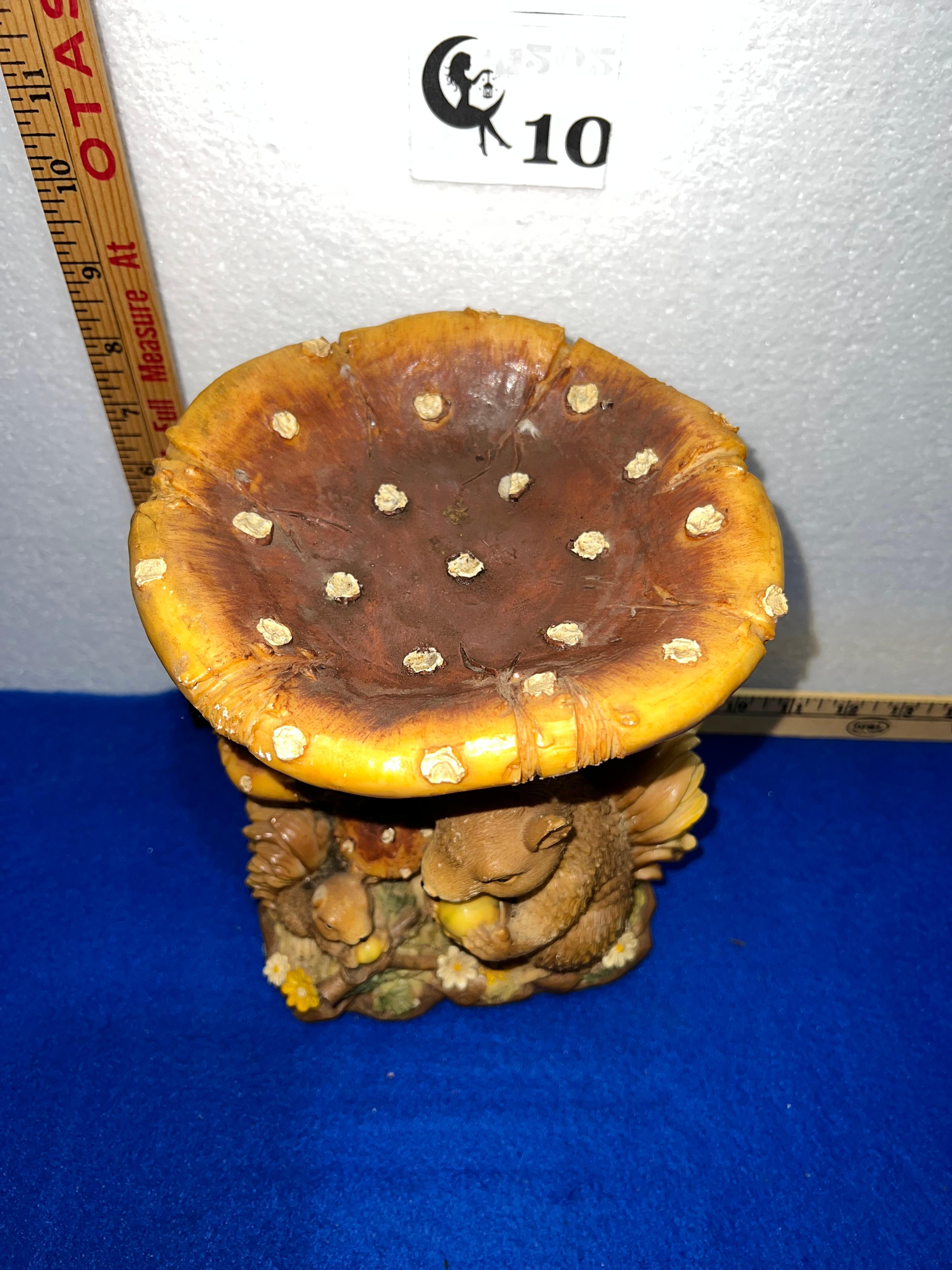 Squirrel & Mushroom Statue 9" tall