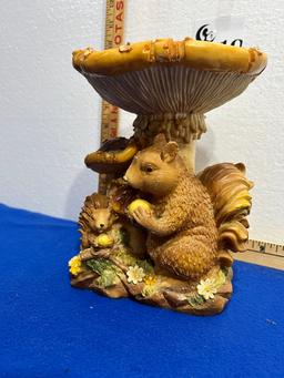 Squirrel & Mushroom Statue 9" tall