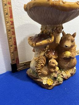 Squirrel & Mushroom Statue 9" tall