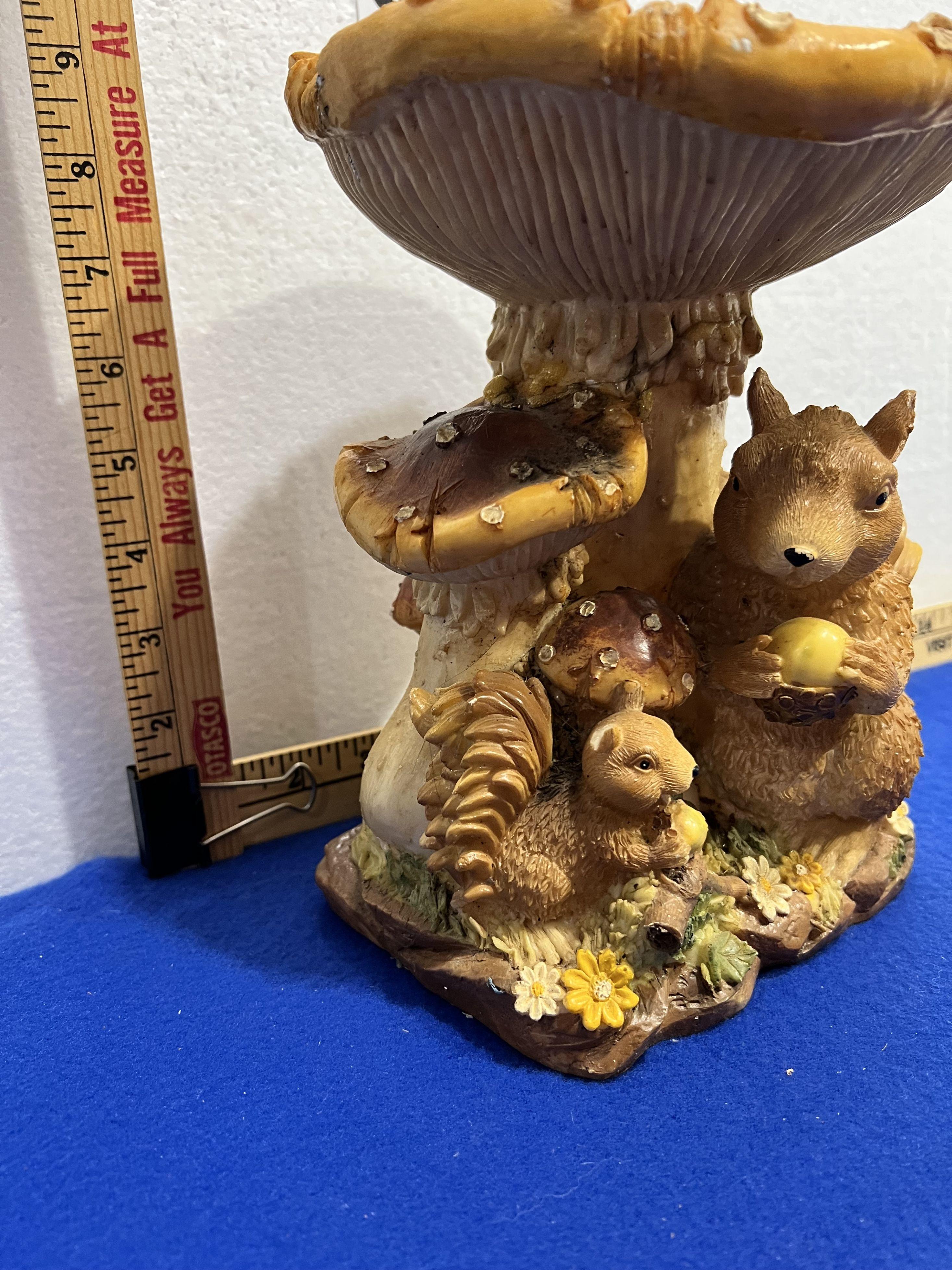 Squirrel & Mushroom Statue 9" tall