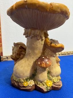 Squirrel & Mushroom Statue 9" tall