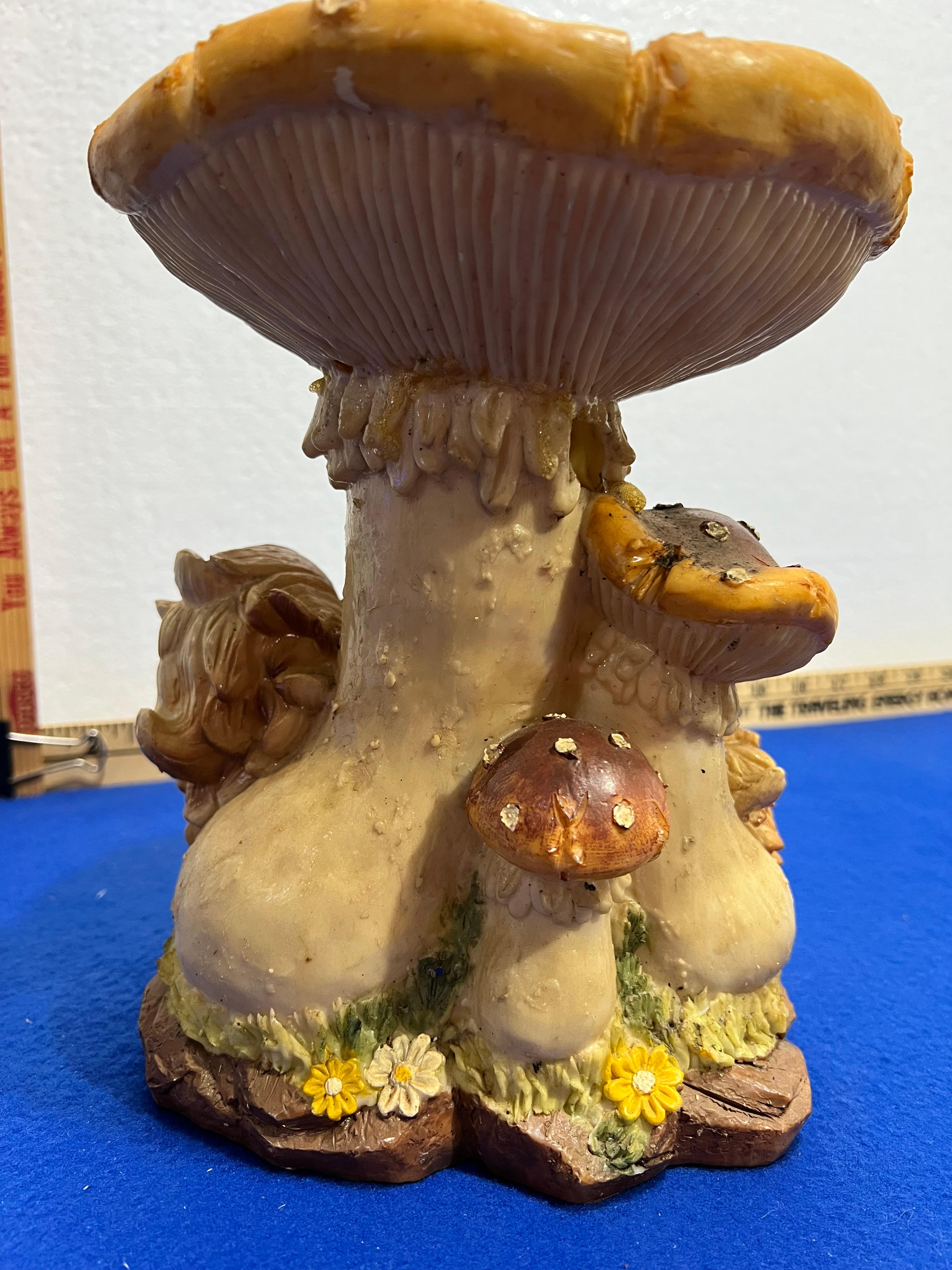 Squirrel & Mushroom Statue 9" tall