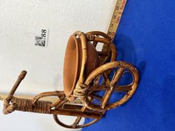 Vtg Wicker Bamboo Tricycle Basket Planter