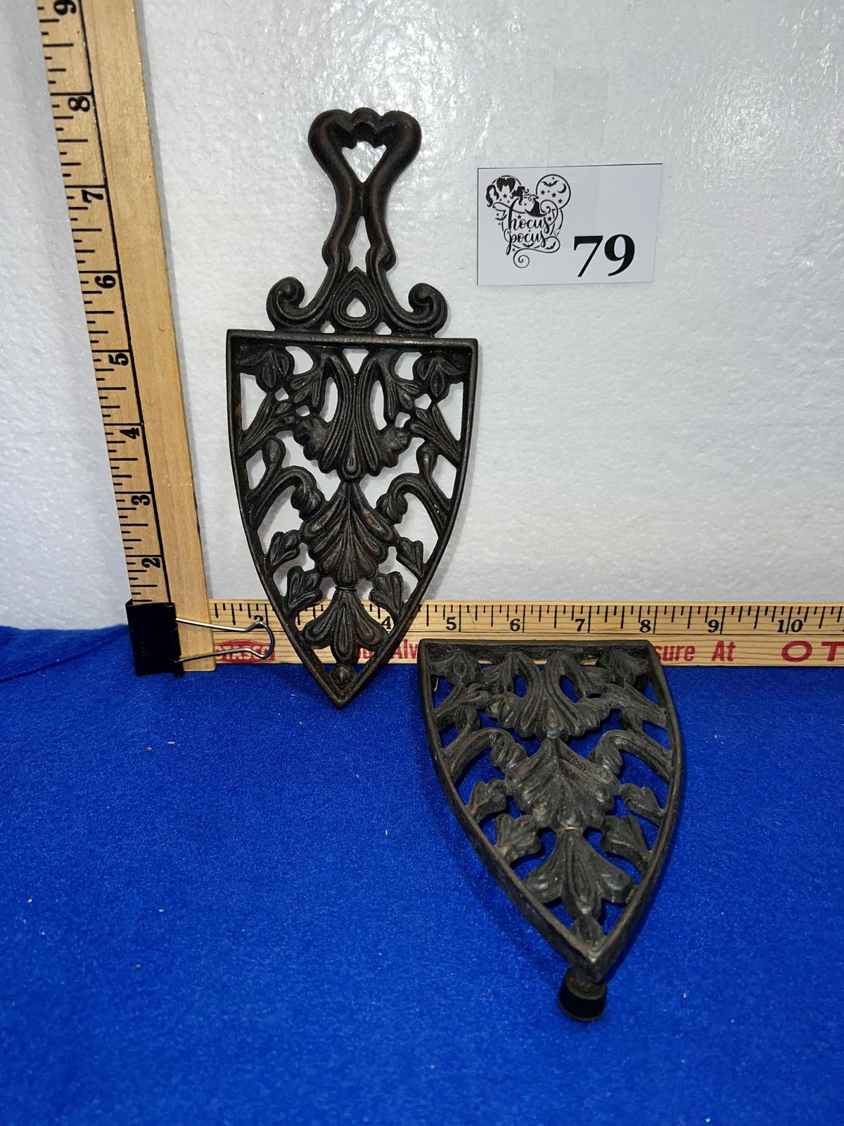 2 Vintage Wilton Sad Iron Trivet Stand Hot Plate Rest Cathedral Style