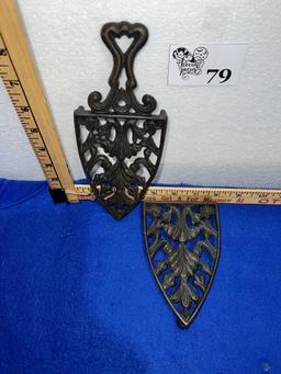 2 Vintage Wilton Sad Iron Trivet Stand Hot Plate Rest Cathedral Style