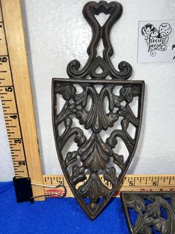 2 Vintage Wilton Sad Iron Trivet Stand Hot Plate Rest Cathedral Style