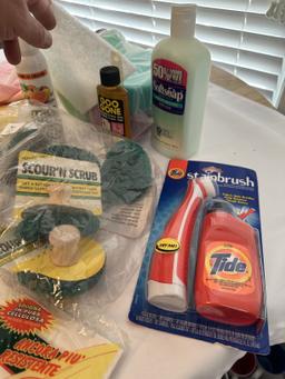Box Lot/Sponges, Tide Stain Brush, Scour n Scrubs, Goo Gone, ETC (Local Pick Up Only)