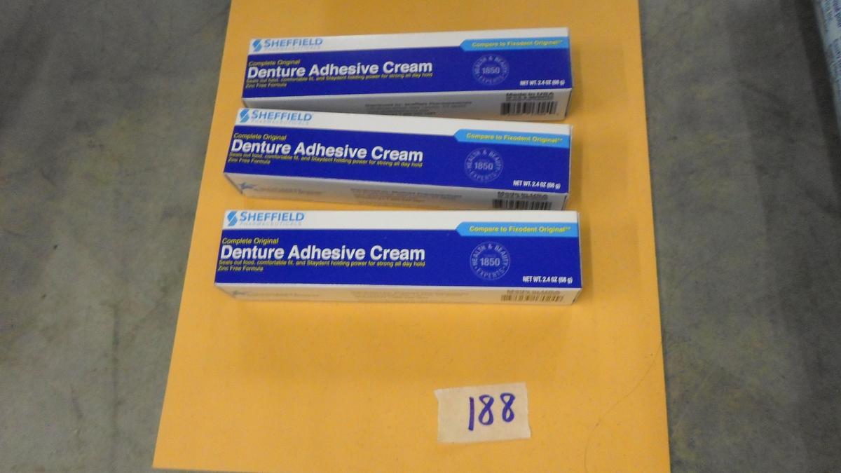 denture adhesive cream, 3 new tubes by sheffield