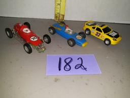Vintage Slot Cars Red and Blue Qty:2, Tak Slot Car Qty:1