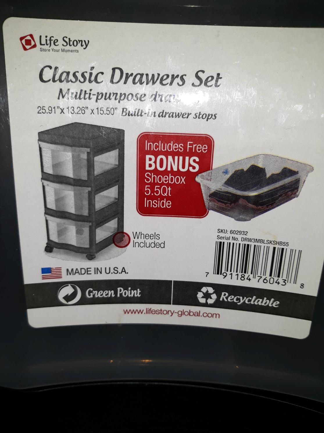 3 Drawers Set on Wheels (shoe box not included)