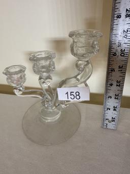 (2) Vintage Glass Candle Holders with Etching