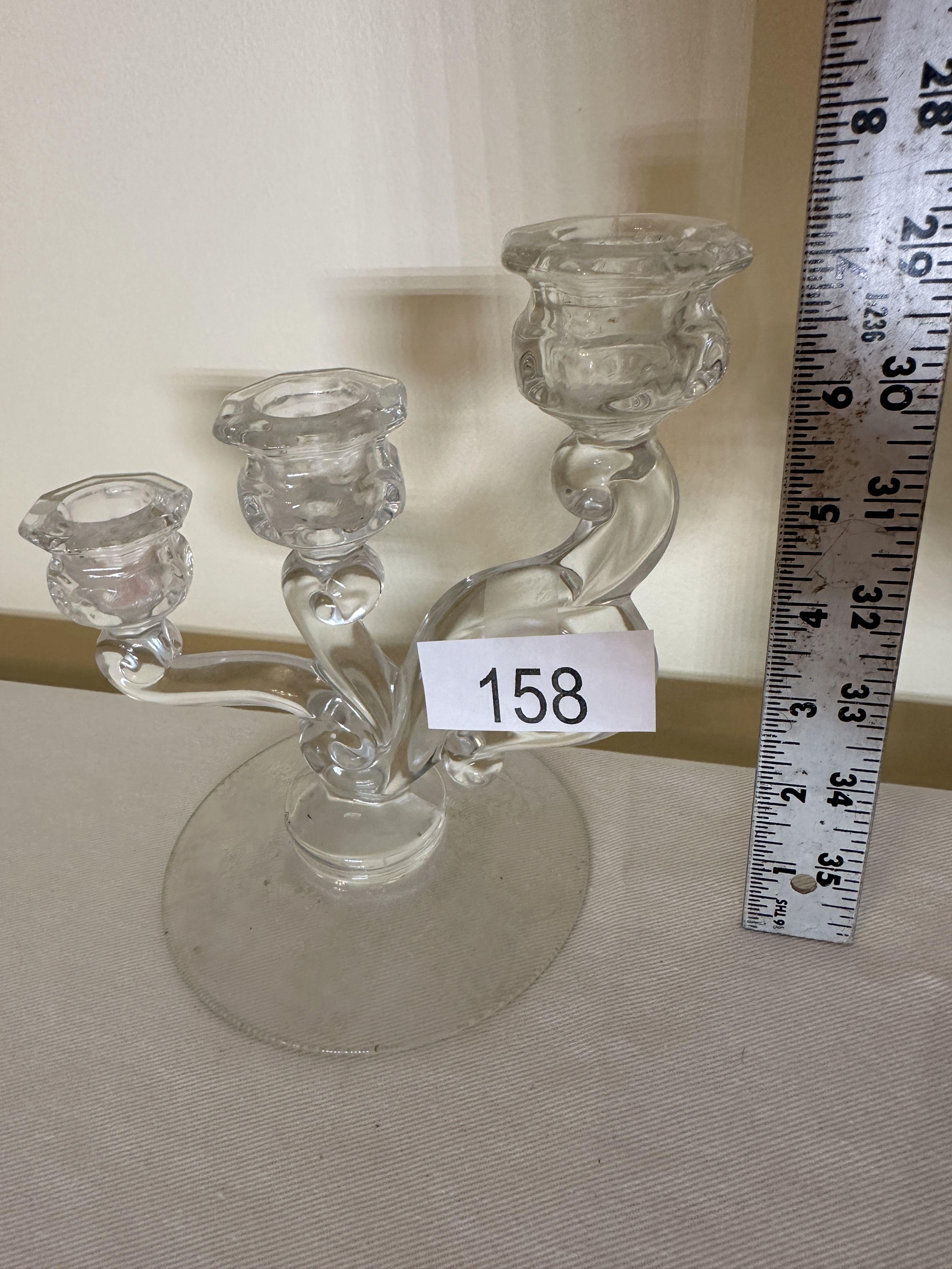 (2) Vintage Glass Candle Holders with Etching
