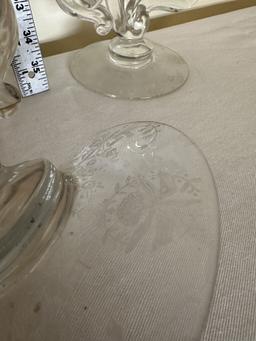 (2) Vintage Glass Candle Holders with Etching