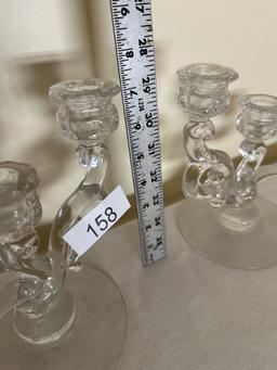 (2) Vintage Glass Candle Holders with Etching