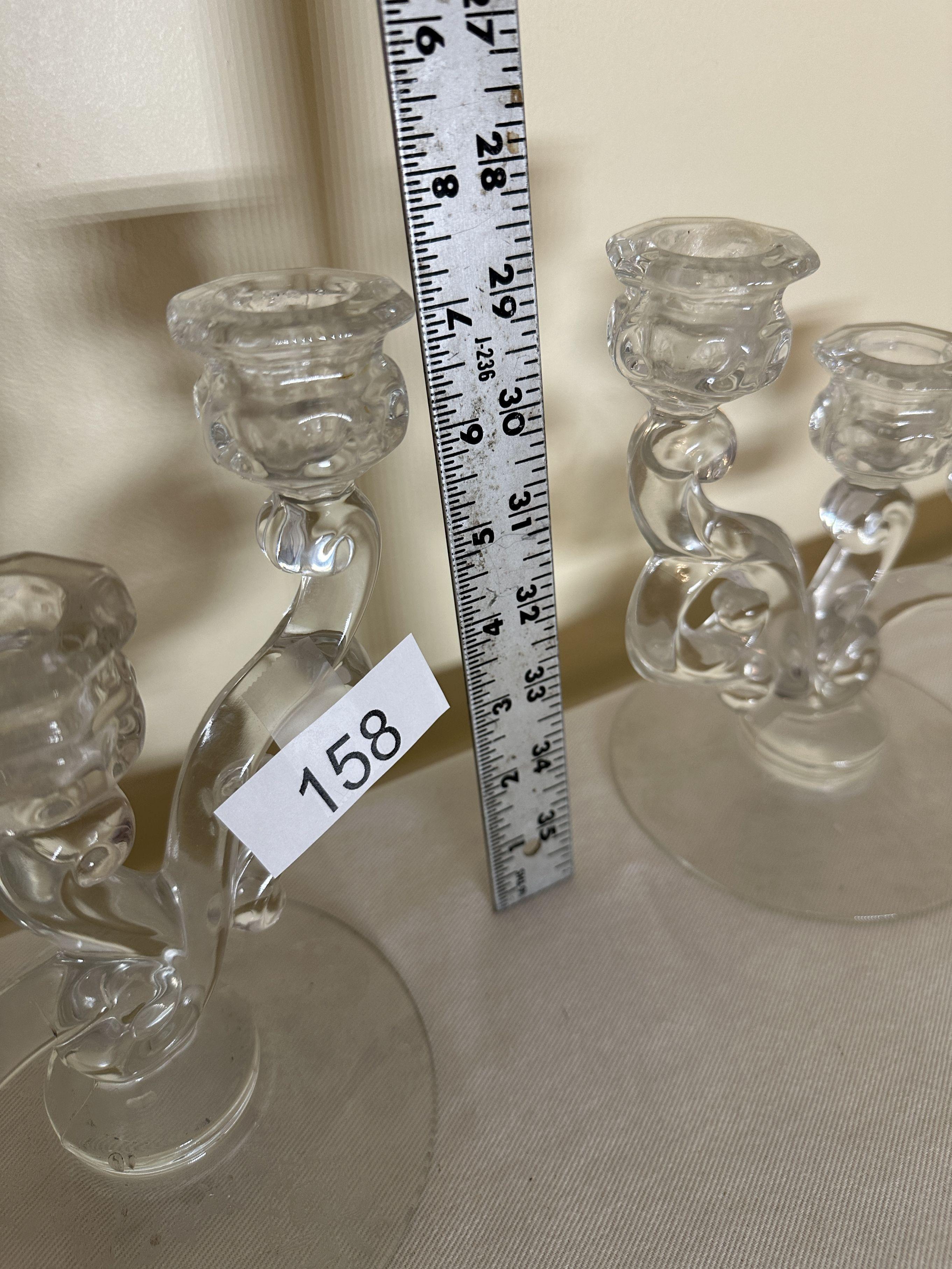 (2) Vintage Glass Candle Holders with Etching
