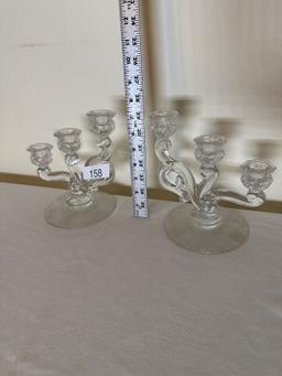 (2) Vintage Glass Candle Holders with Etching