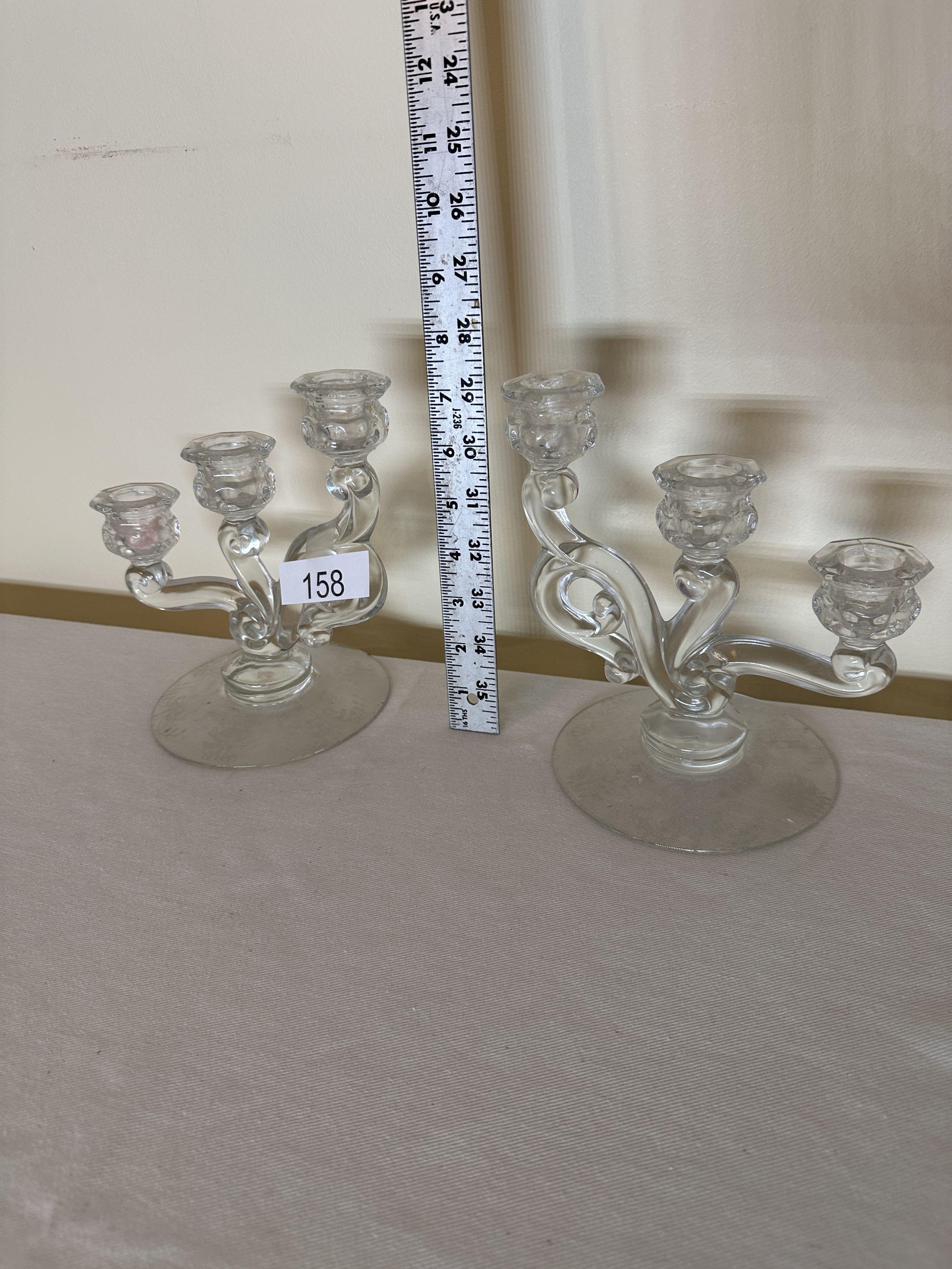 (2) Vintage Glass Candle Holders with Etching