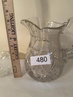 Vintage Heavy Cut Glass Pitcher, Leaf Pattern Serving Dish