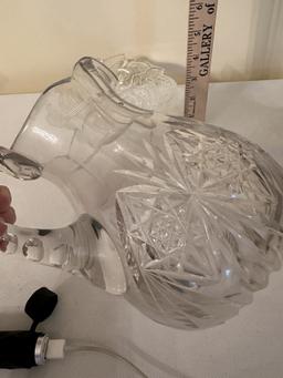 Vintage Heavy Cut Glass Pitcher, Leaf Pattern Serving Dish