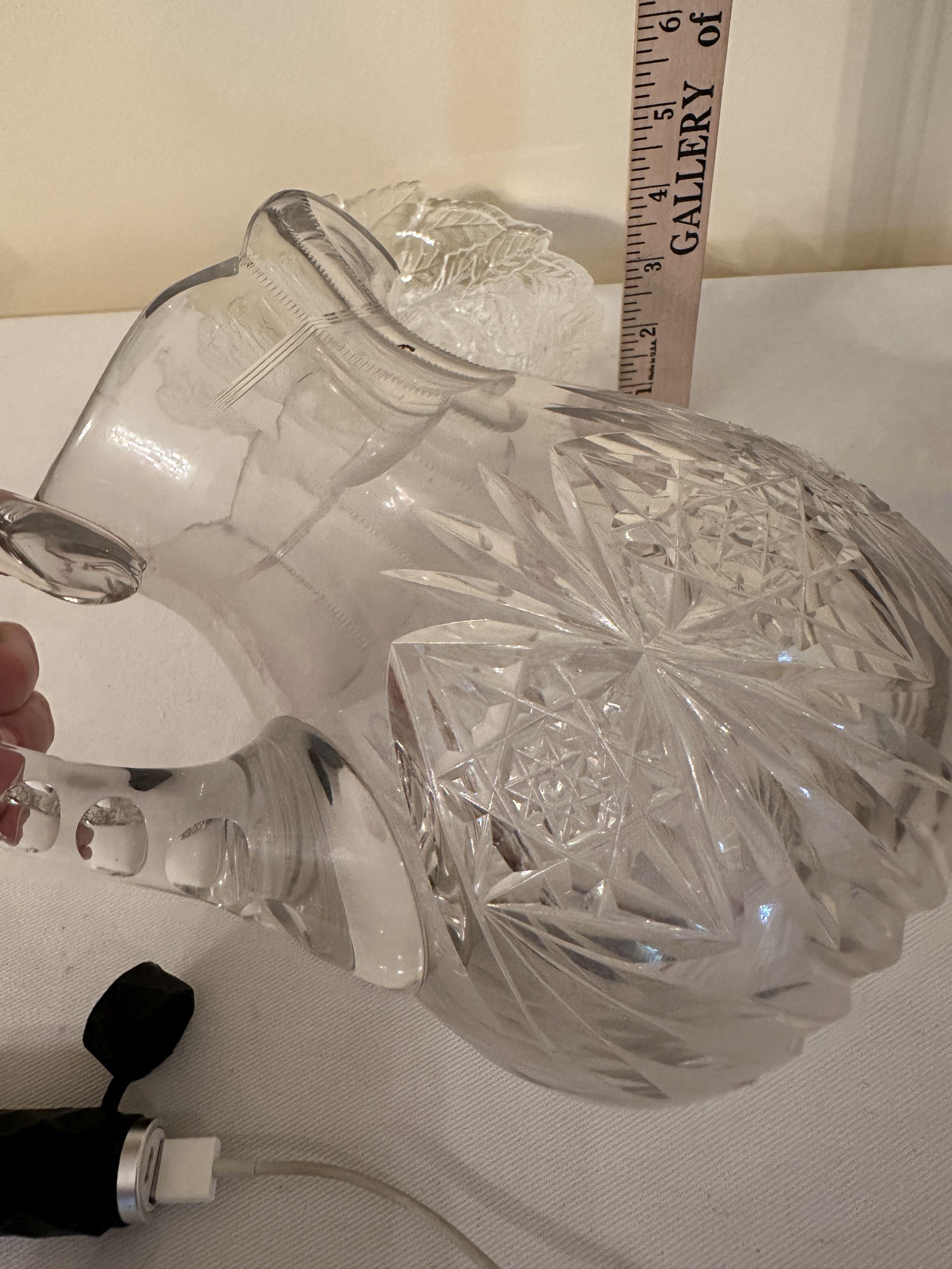 Vintage Heavy Cut Glass Pitcher, Leaf Pattern Serving Dish