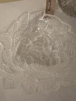 Vintage Heavy Cut Glass Pitcher, Leaf Pattern Serving Dish