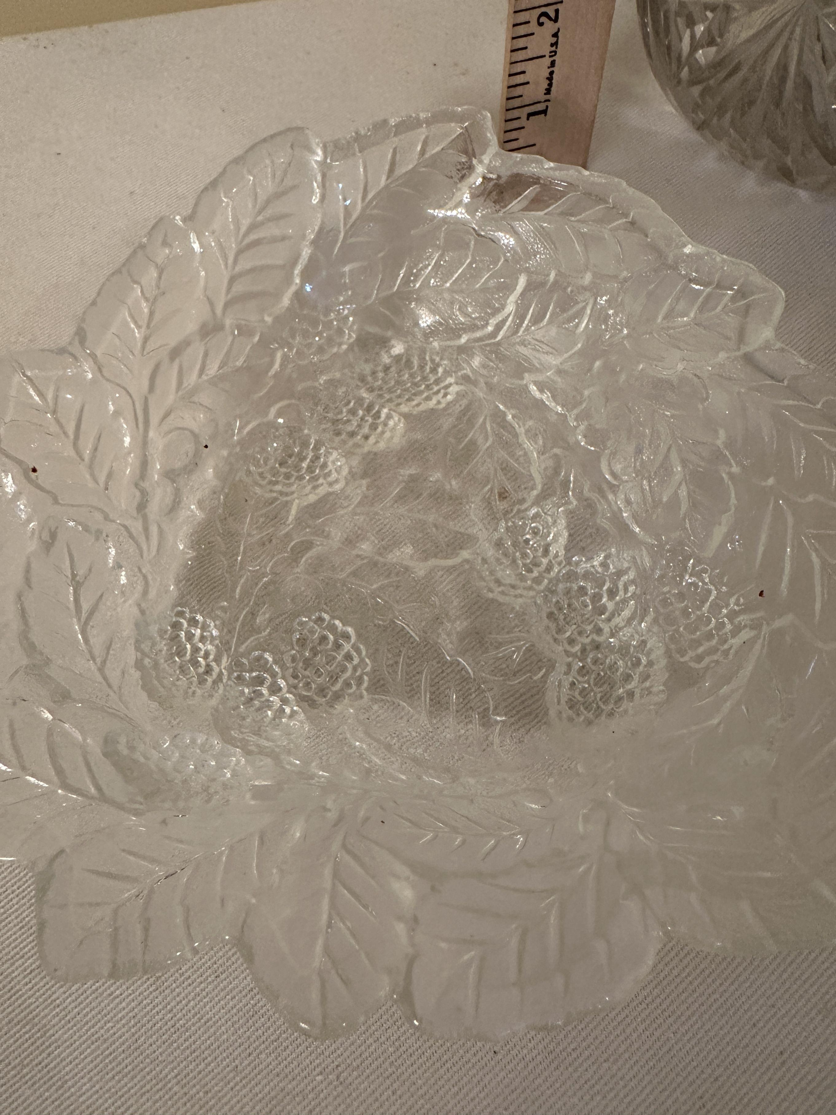 Vintage Heavy Cut Glass Pitcher, Leaf Pattern Serving Dish