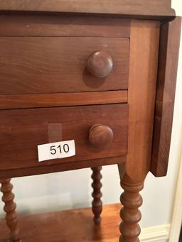Nice Vintage Drop Leaf Cherry Wood 2 Drawer Table (Local Pick Up Only)