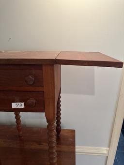 Nice Vintage Drop Leaf Cherry Wood 2 Drawer Table (Local Pick Up Only)