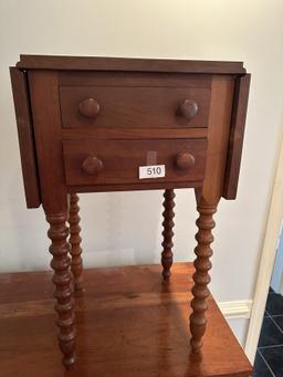 Nice Vintage Drop Leaf Cherry Wood 2 Drawer Table (Local Pick Up Only)