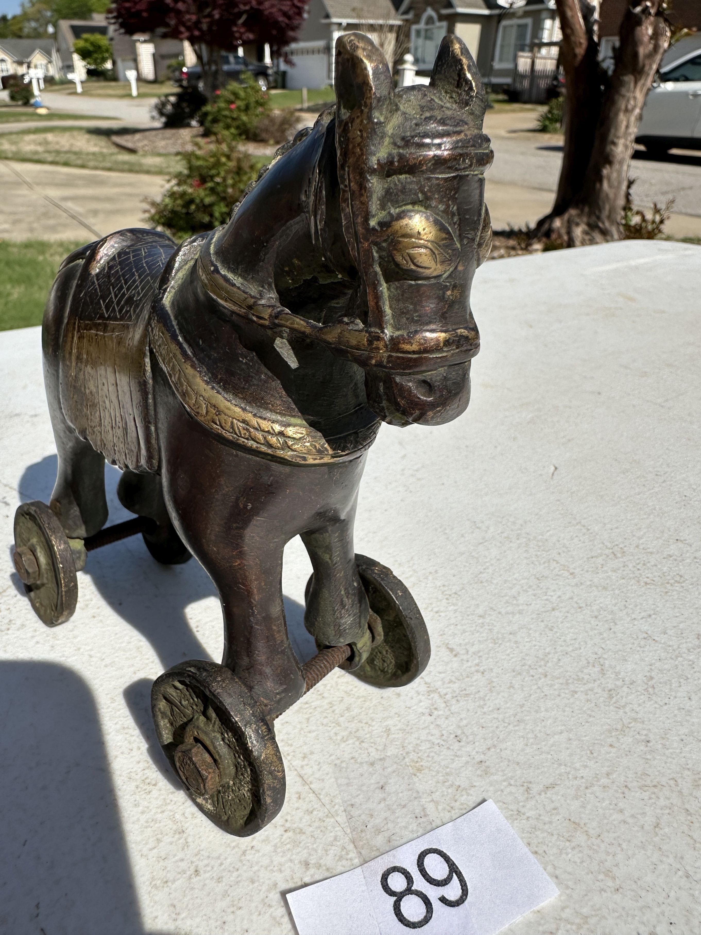 Antique Bronze Hand Crafted Trojan Horse on Wheels